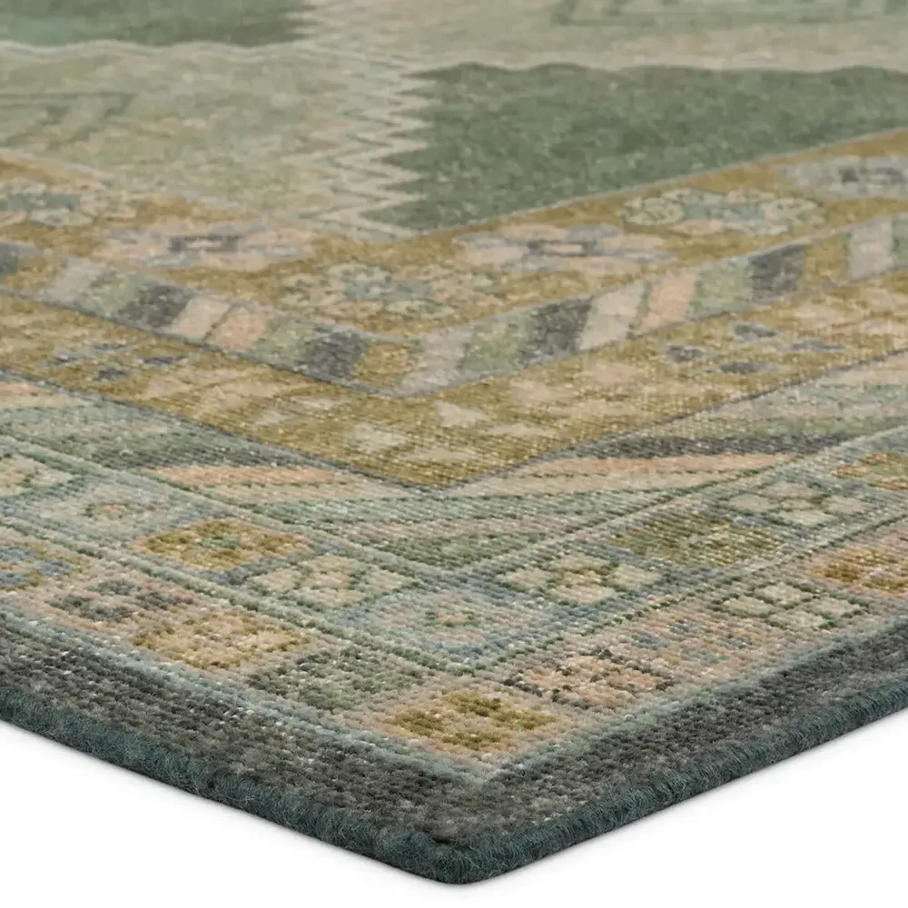 Gallant Hana Trellis Patterned Hand Knotted Rug Sample - Green, Wool