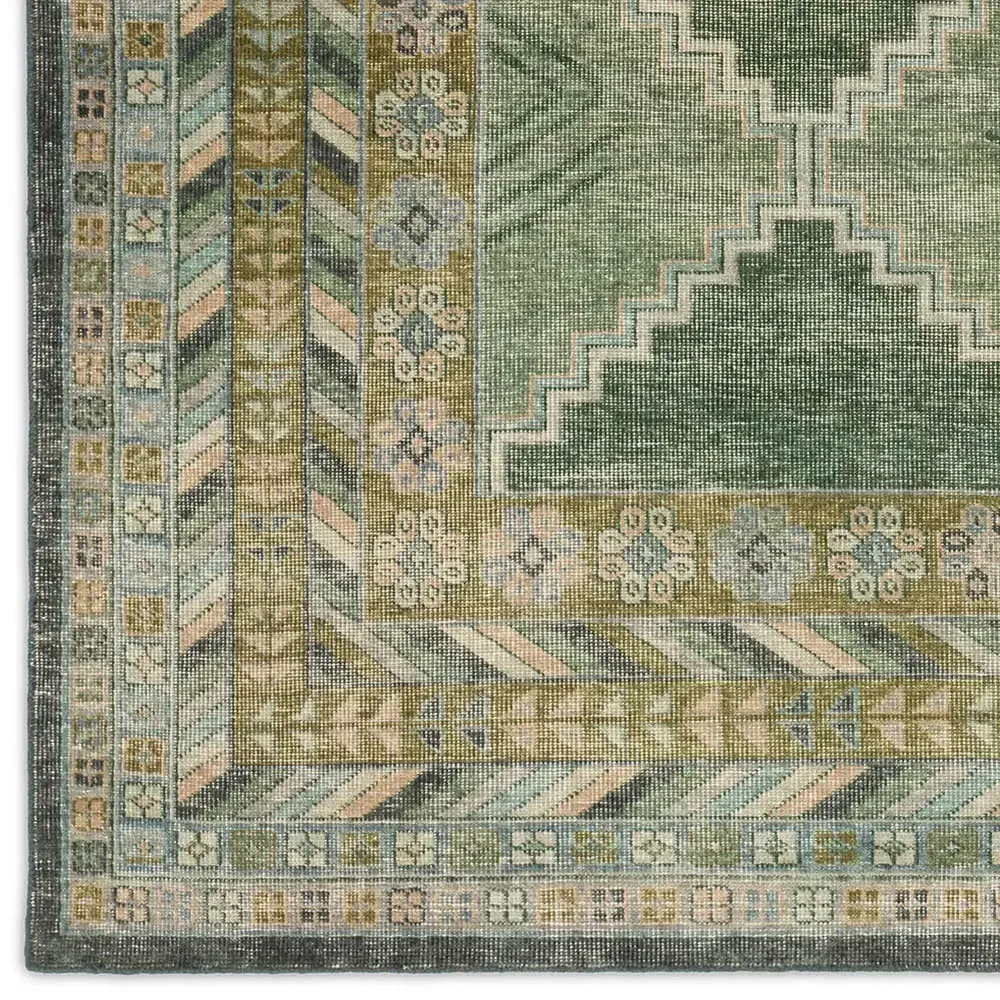 Gallant Hana Trellis Patterned Hand Knotted Rug Sample - Green, Wool