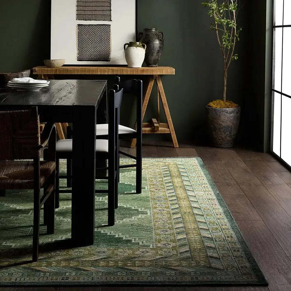 Gallant Hana Trellis Patterned Hand Knotted Rug Sample - Green, Wool