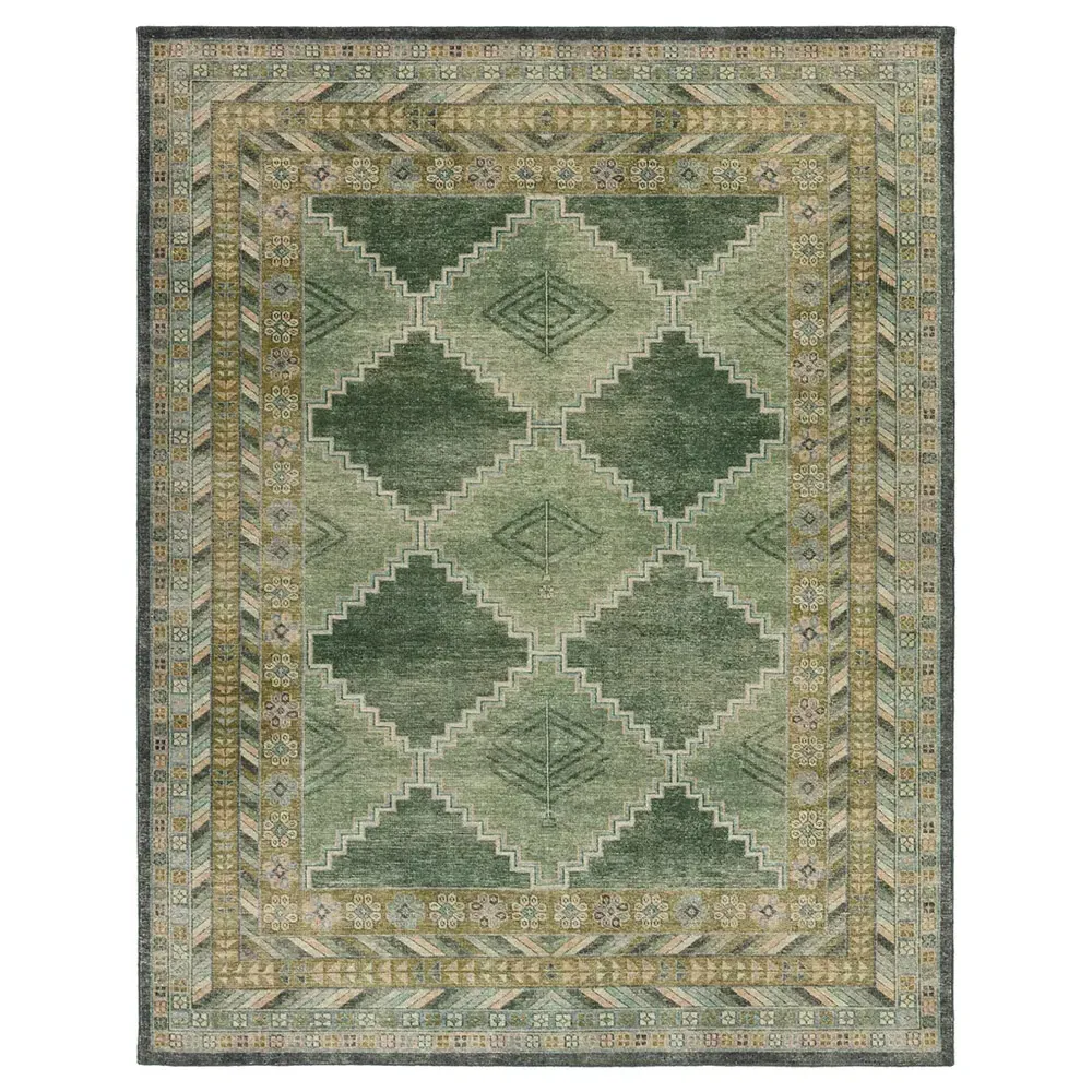 Gallant Hana Trellis Patterned Hand Knotted Rug Sample - Green, Wool image