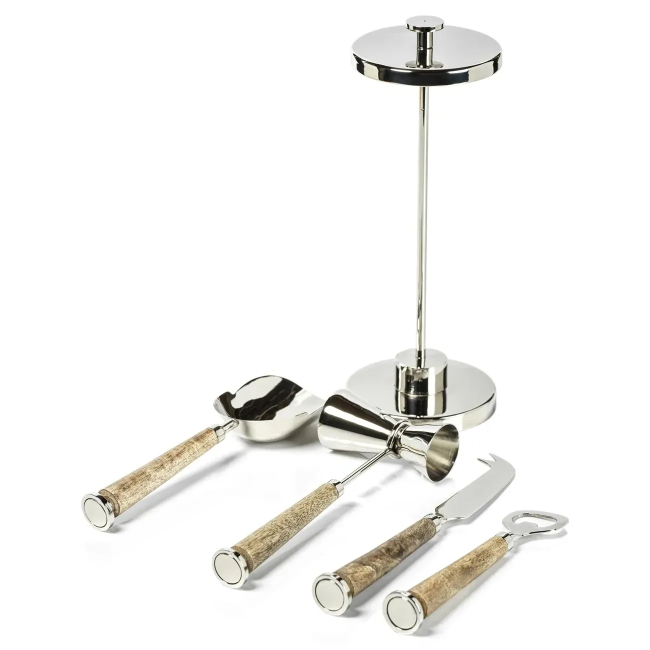 Galo 5 Piece Bar Tool Set - Brown, Wood