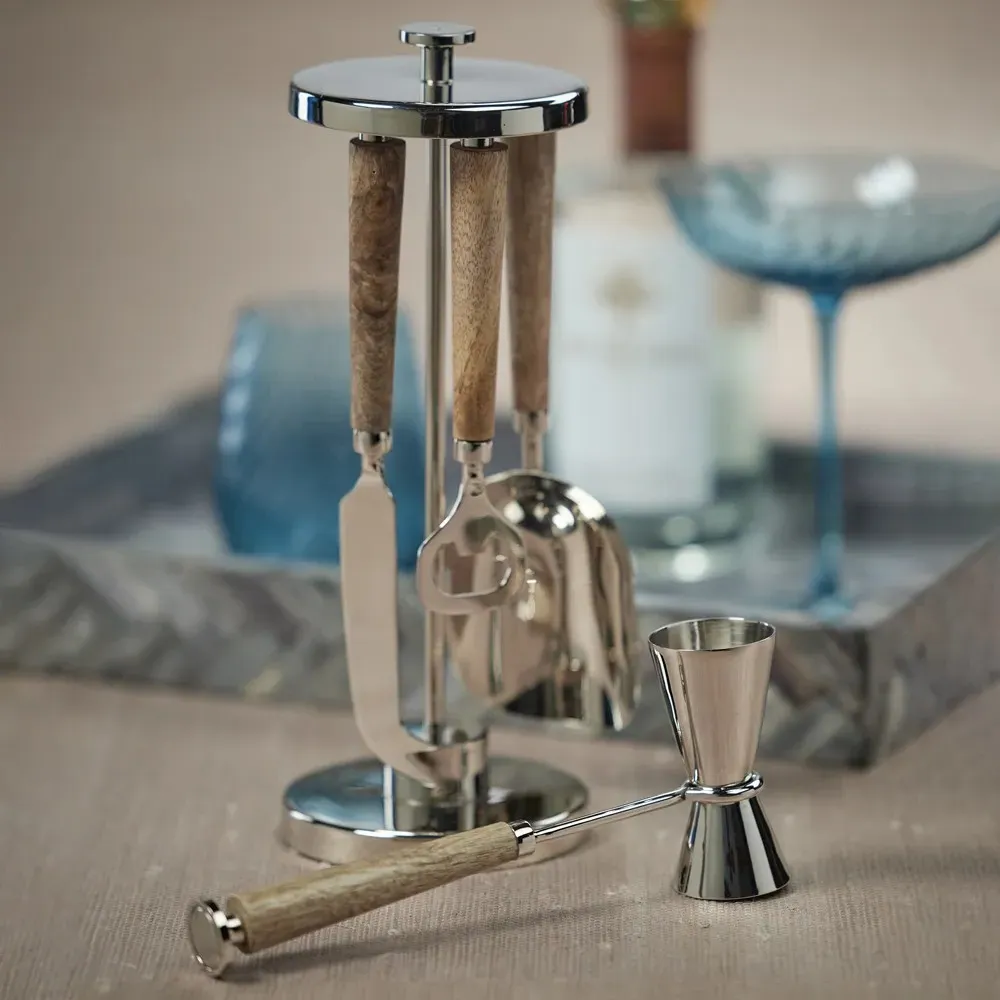 Galo 5 Piece Bar Tool Set - Brown, Wood