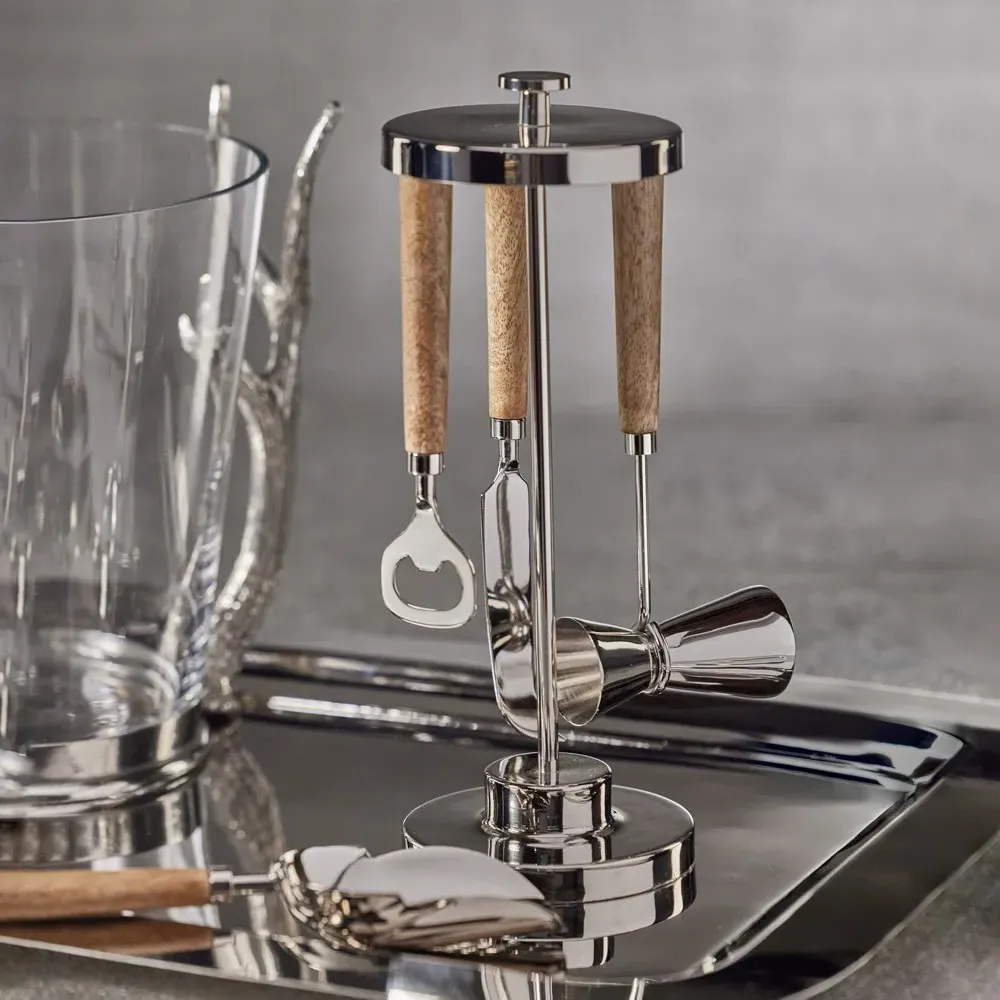 Galo 5 Piece Bar Tool Set - Brown, Wood