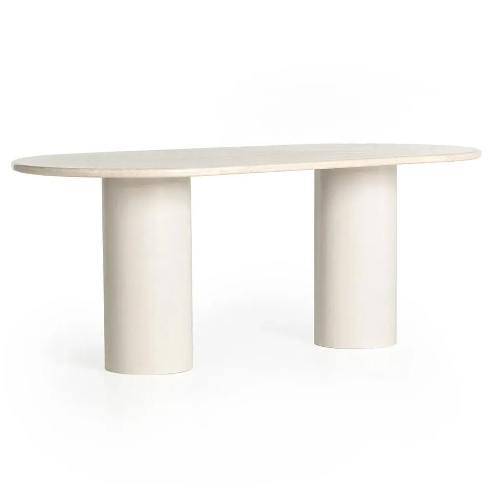 Gary Oval Dining Table - Cream, Marble