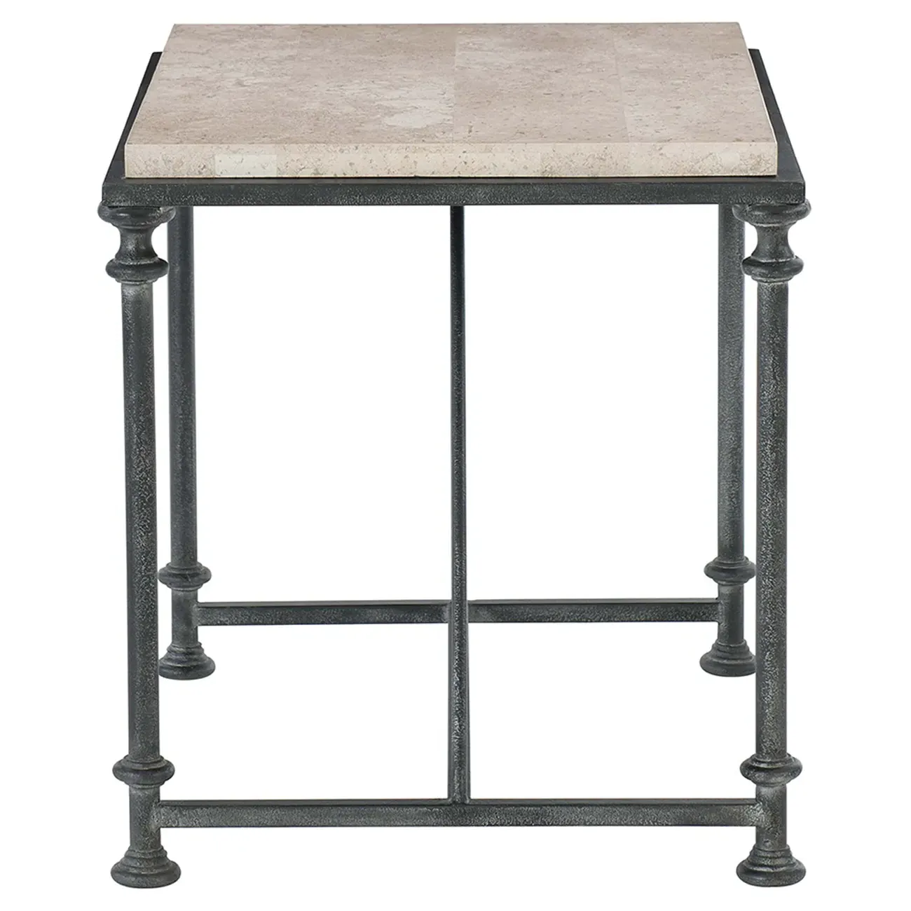 Geiss Honed Travertine Stone Steel End Table - Grey Silver