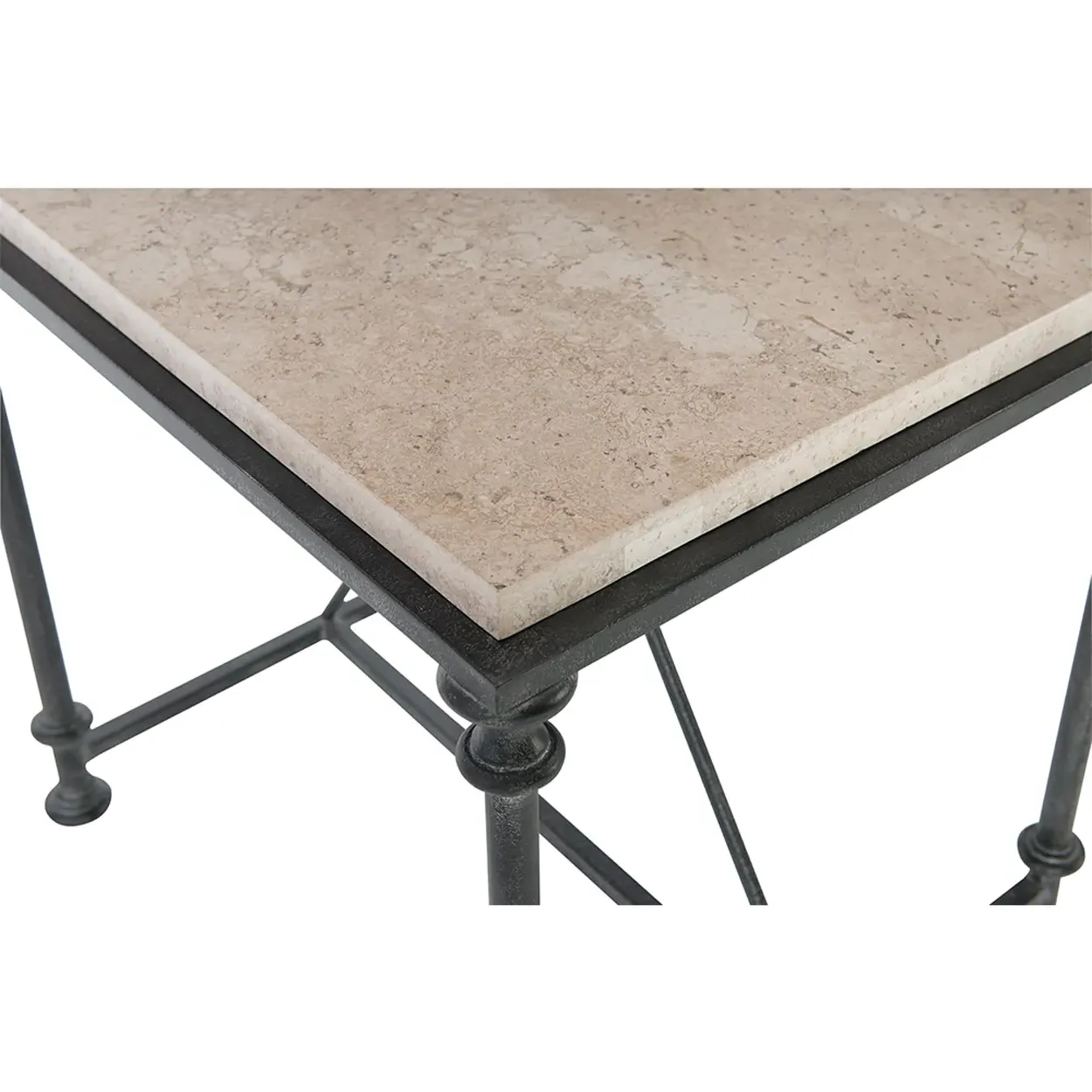 Geiss Honed Travertine Stone Steel End Table - Grey Silver