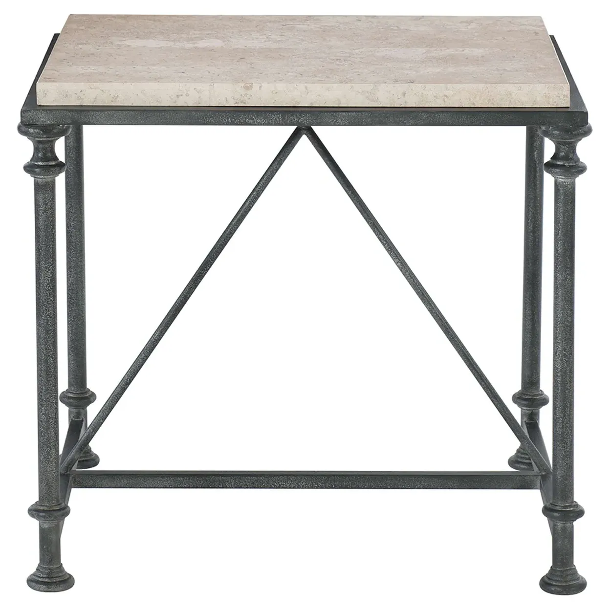 Geiss Honed Travertine Stone Steel End Table - Grey Silver image