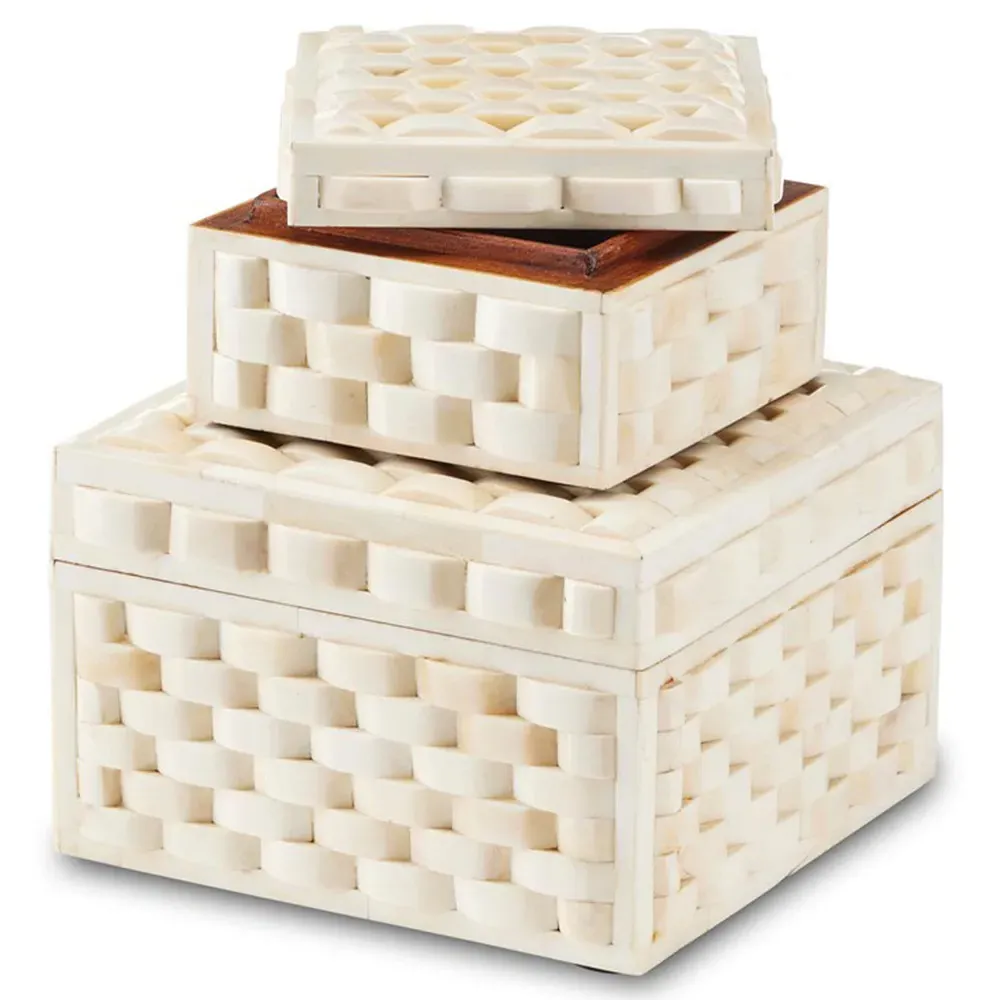 Gelianne Fluted Decorative Box Set - Natural, Bone