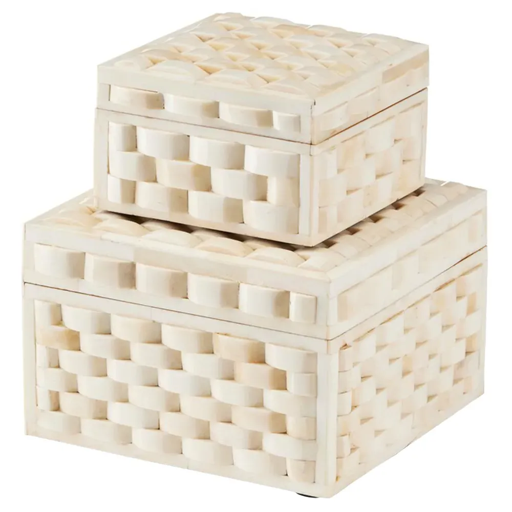 Gelianne Fluted Decorative Box Set - Natural, Bone