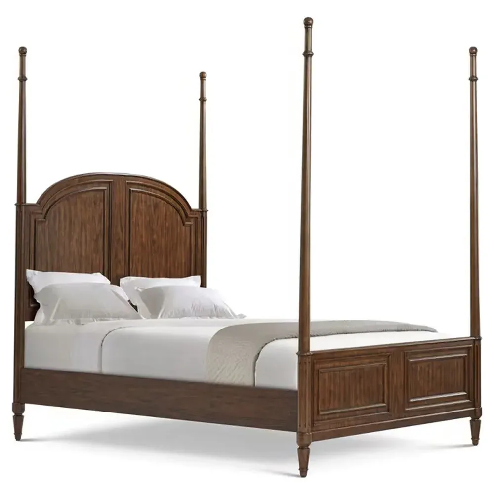 Gemma Queen Size Four Poster Bed - Distressed Brown, Walnut