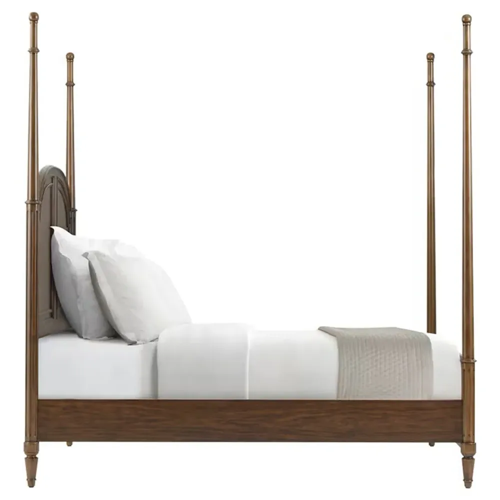 Gemma Queen Size Four Poster Bed - Distressed Brown, Walnut