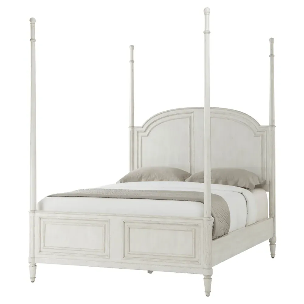 Gemma Queen Size Poster Bed - Distressed White, Maple image