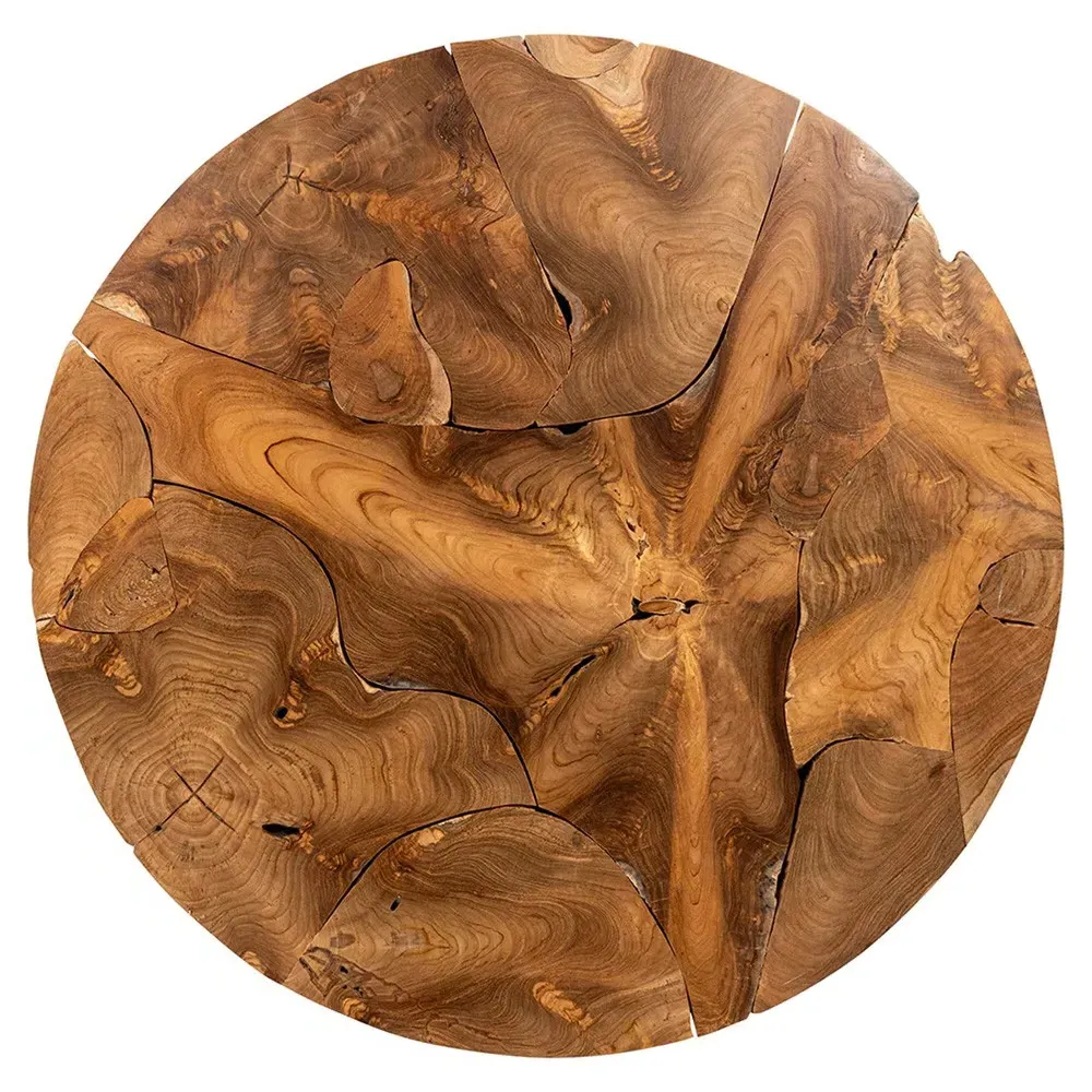 Gemma Round Drum Coffee Table - Brown, Teak Wood