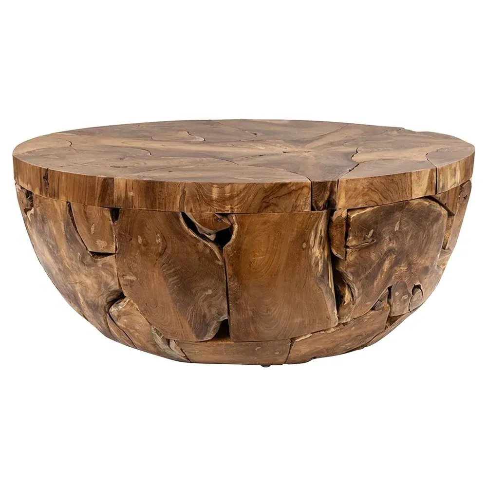 Gemma Round Drum Coffee Table - Brown, Teak Wood image