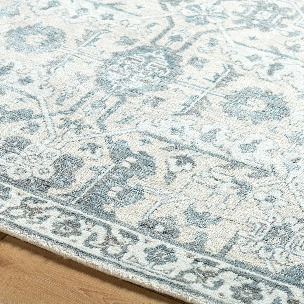 Geneva Floral Hand Knotted Rug - Light Blue, Viscose