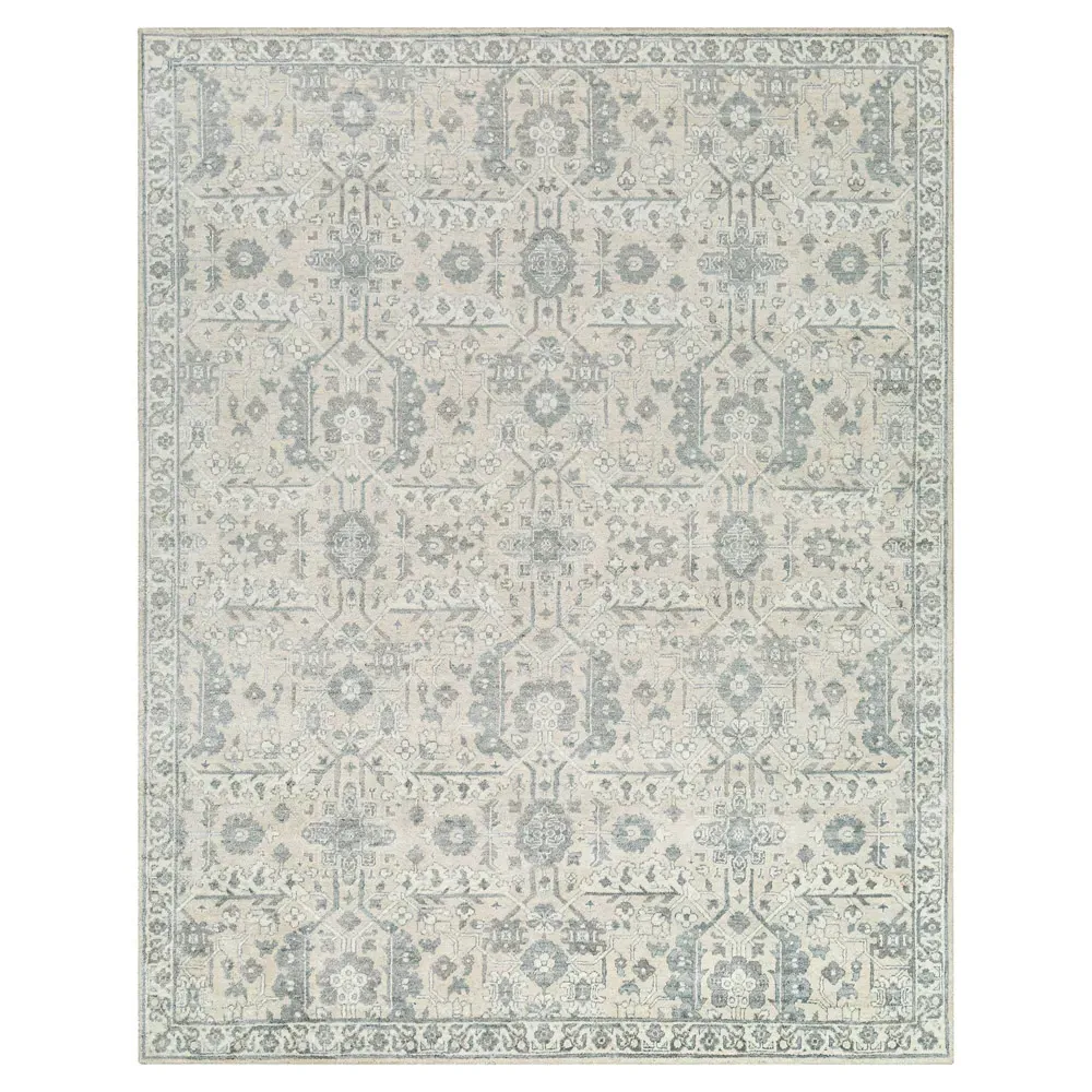 Geneva Floral Hand Knotted Rug - Light Blue, Viscose