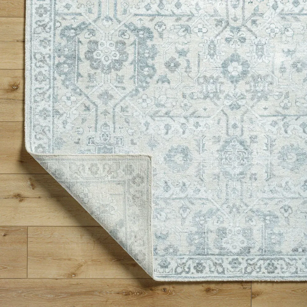 Geneva Floral Hand Knotted Rug - Light Blue, Viscose