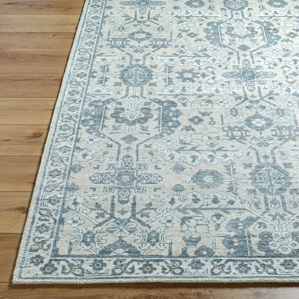 Geneva Floral Hand Knotted Rug - Light Blue, Viscose