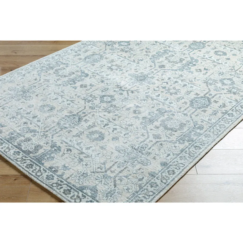 Geneva Floral Hand Knotted Rug - Light Blue, Viscose