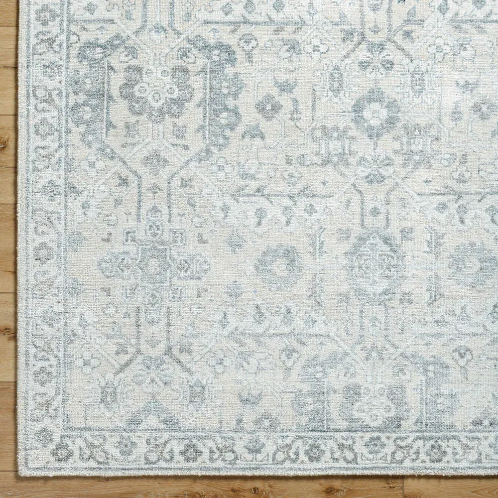 Geneva Floral Hand Knotted Rug Sample - Light Blue, Viscose