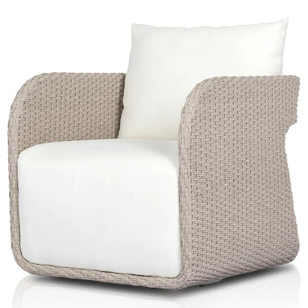 Genevieve Outdoor Swivel Chair - White, Wicker