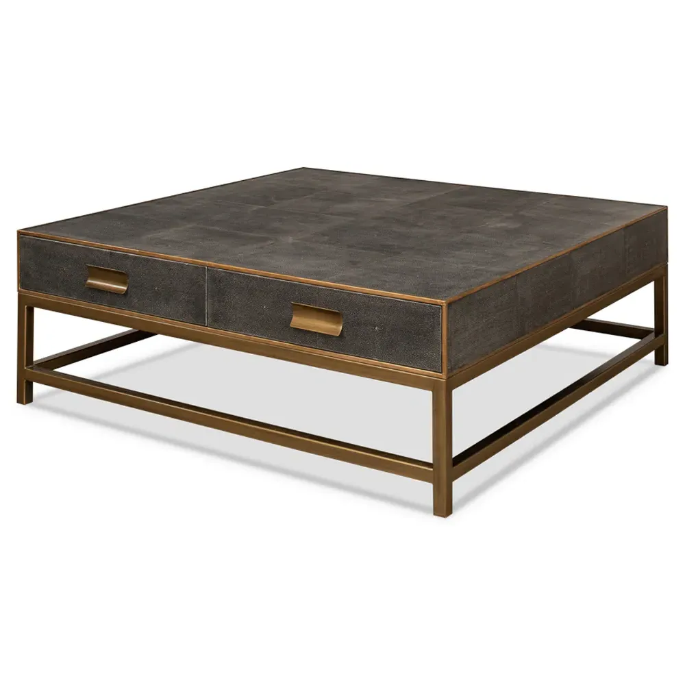 George Regency Square Storage Coffee Table - Grey, Shagreen