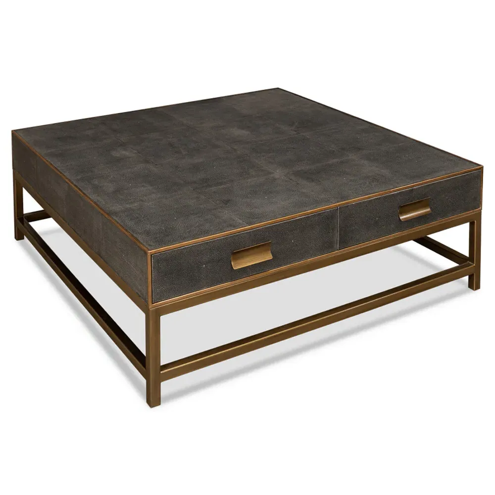 George Regency Square Storage Coffee Table - Grey, Shagreen