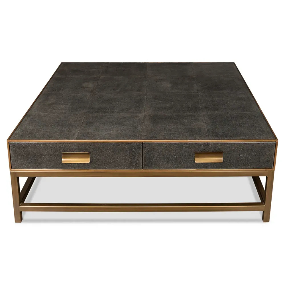 George Regency Square Storage Coffee Table - Grey, Shagreen