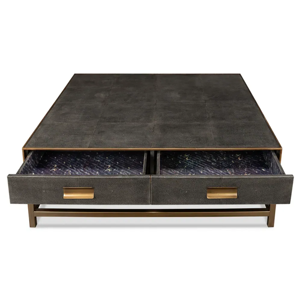 George Regency Square Storage Coffee Table - Grey, Shagreen