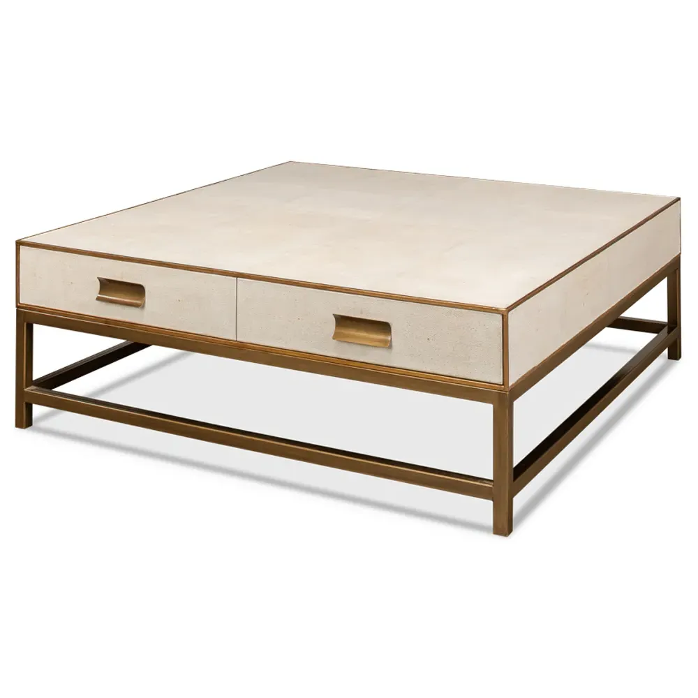 George Regency Square Storage Coffee Table - White, Shagreen