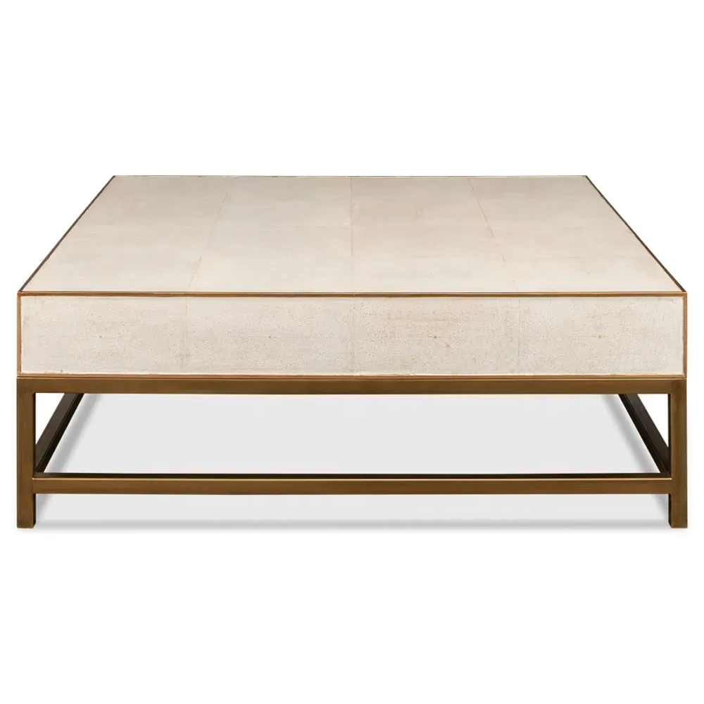 George Regency Square Storage Coffee Table - White, Shagreen