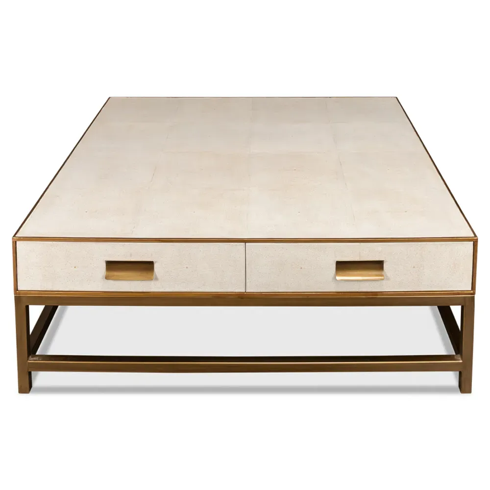 George Regency Square Storage Coffee Table - White, Shagreen