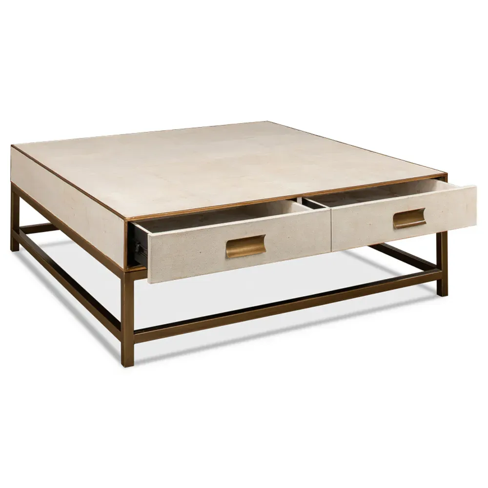 George Regency Square Storage Coffee Table - White, Shagreen