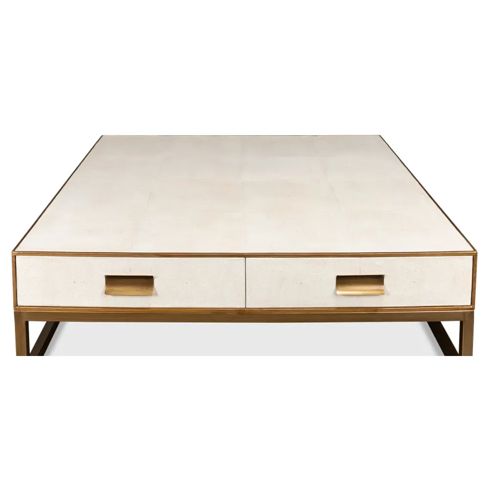 George Regency Square Storage Coffee Table - White, Shagreen