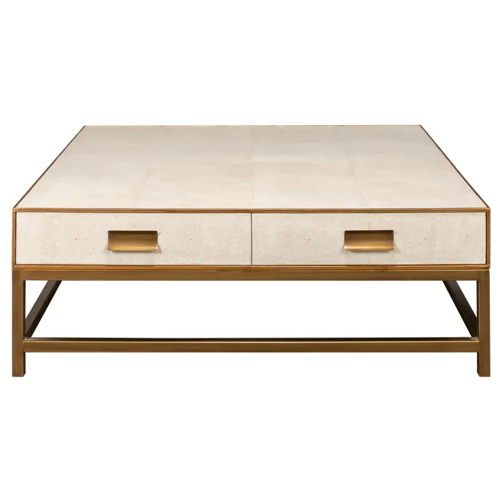 George Regency Square Storage Coffee Table - White, Shagreen