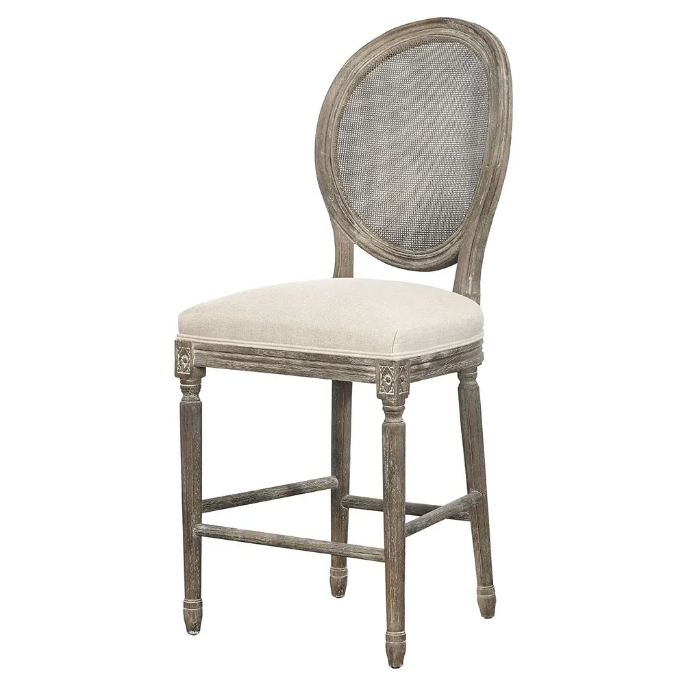 Georgi Counter Stool with Rattan Back - Grey, Oak