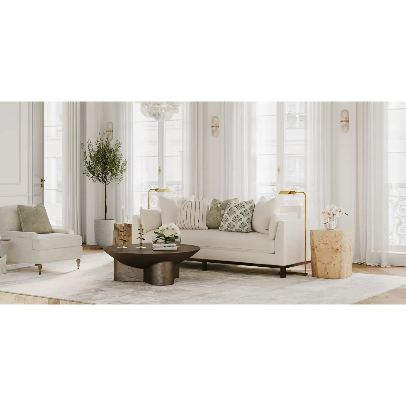 Georgia French Embroidered Throw Pillow - Green, Cotton