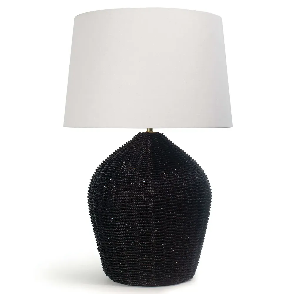 Georgian Woven Rattan Bedside Table Lamp - Black image