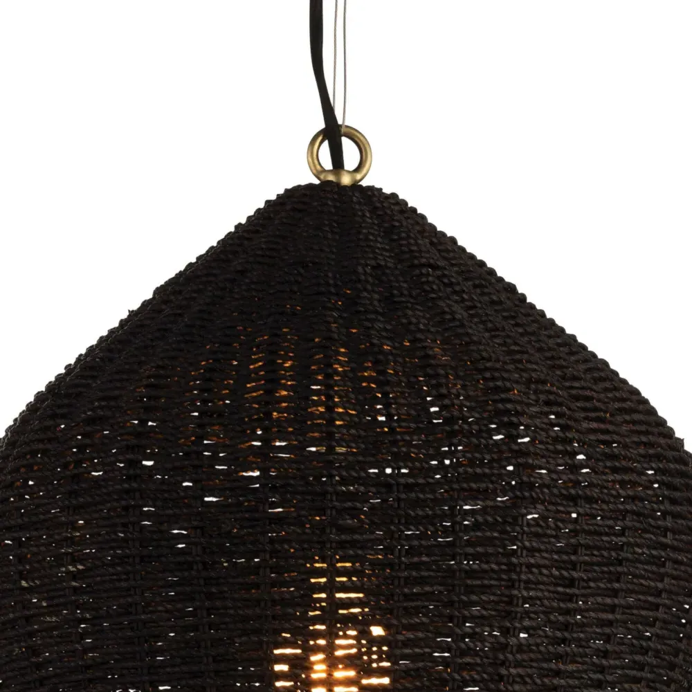 Georgian Woven Single Pendant Light - Black, Rattan
