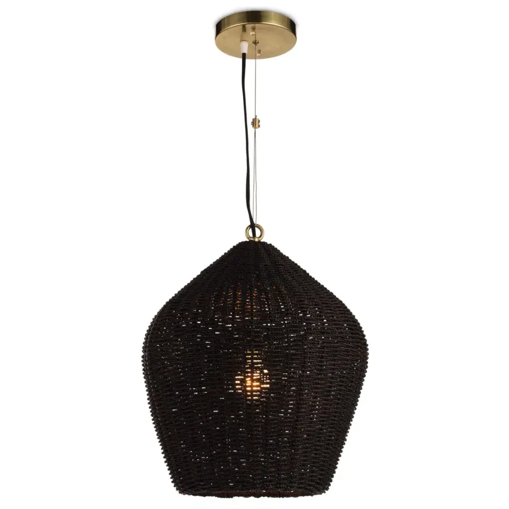 Georgian Woven Single Pendant Light - Black, Rattan