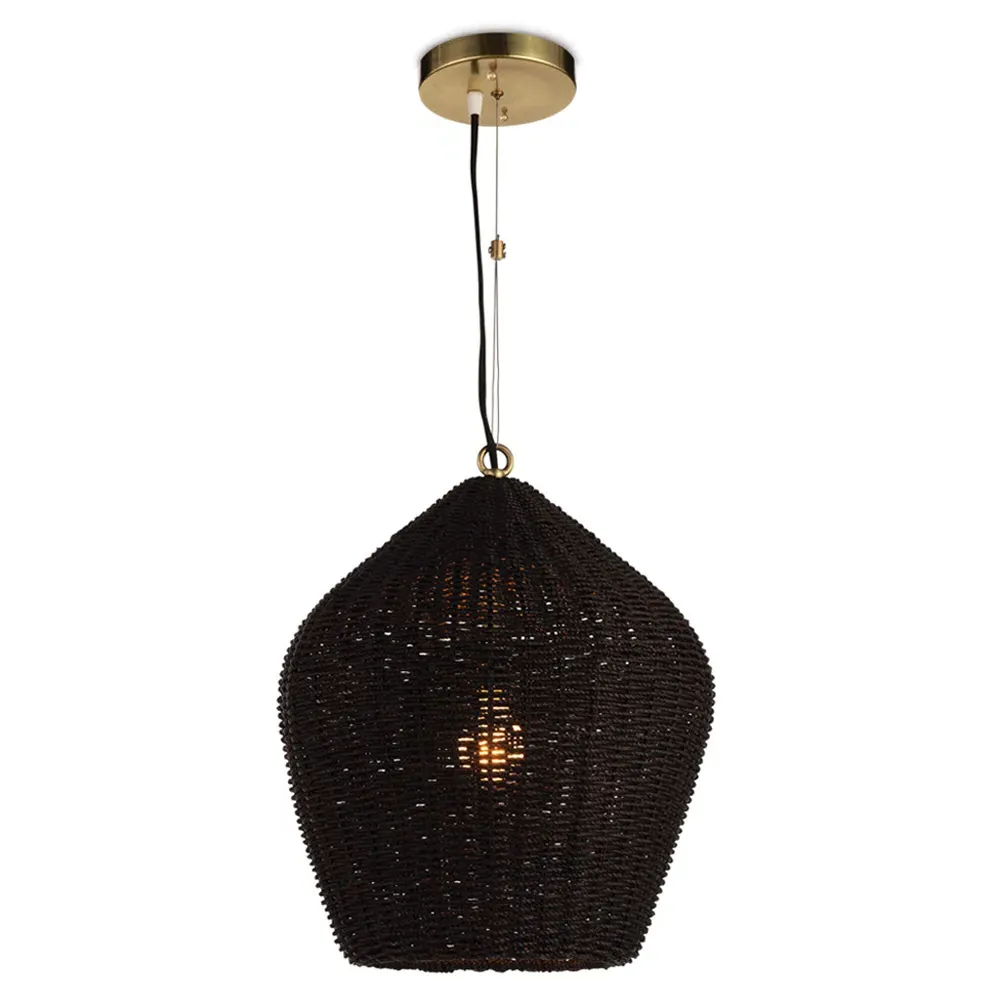 Georgian Woven Single Pendant Light - Black, Rattan image