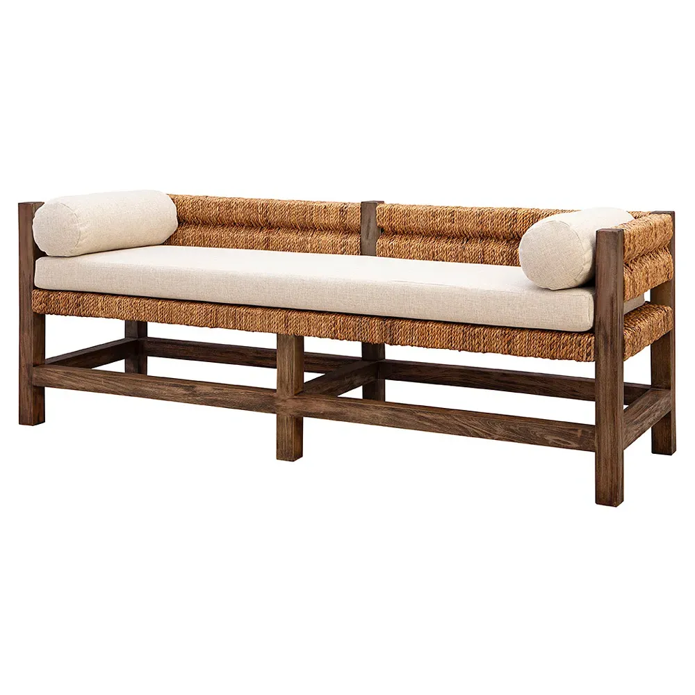 Georgina Woven Wood Settee - Cream, Mahogany