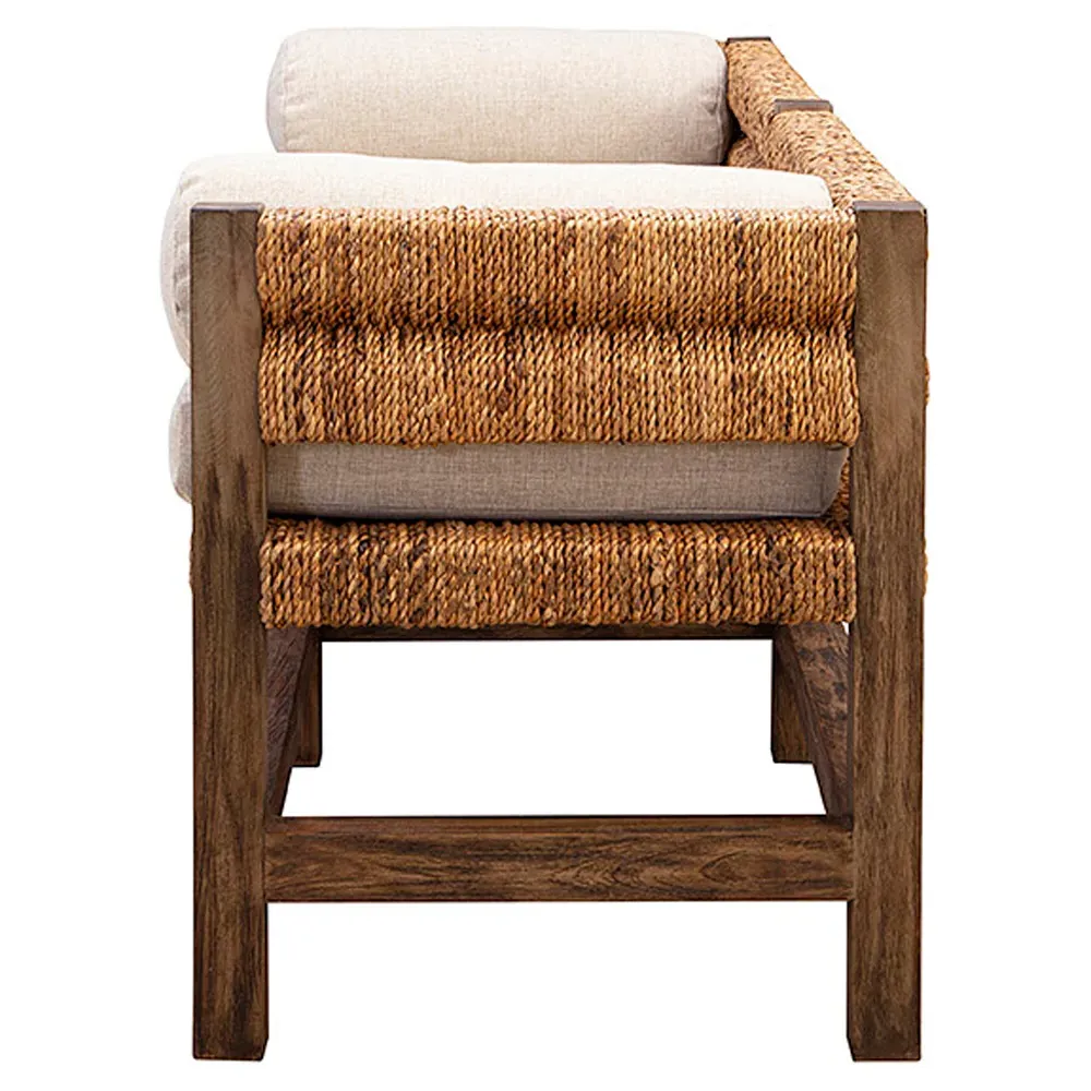 Georgina Woven Wood Settee - Cream, Mahogany