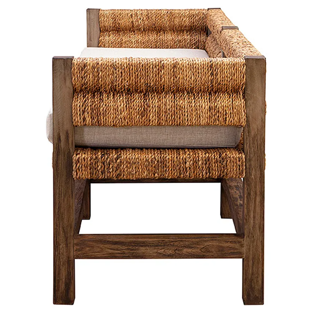 Georgina Woven Wood Settee - Cream, Mahogany