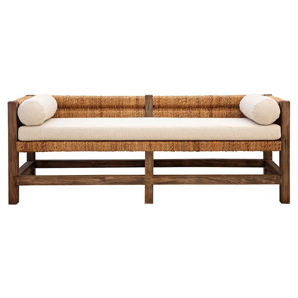 Georgina Woven Wood Settee - Cream, Mahogany image