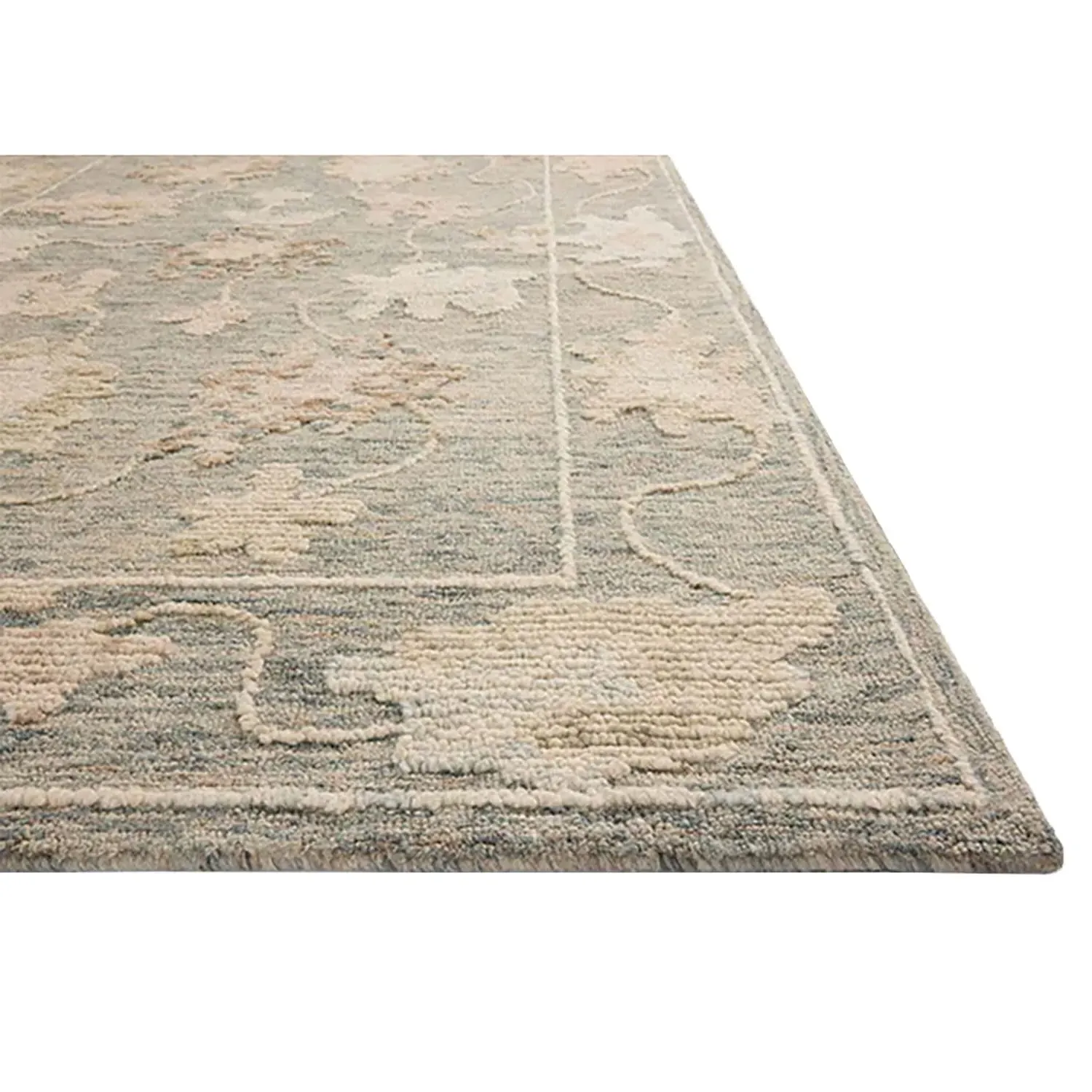 Geovana Floral Patterned Runner Rug - Blue, Wool