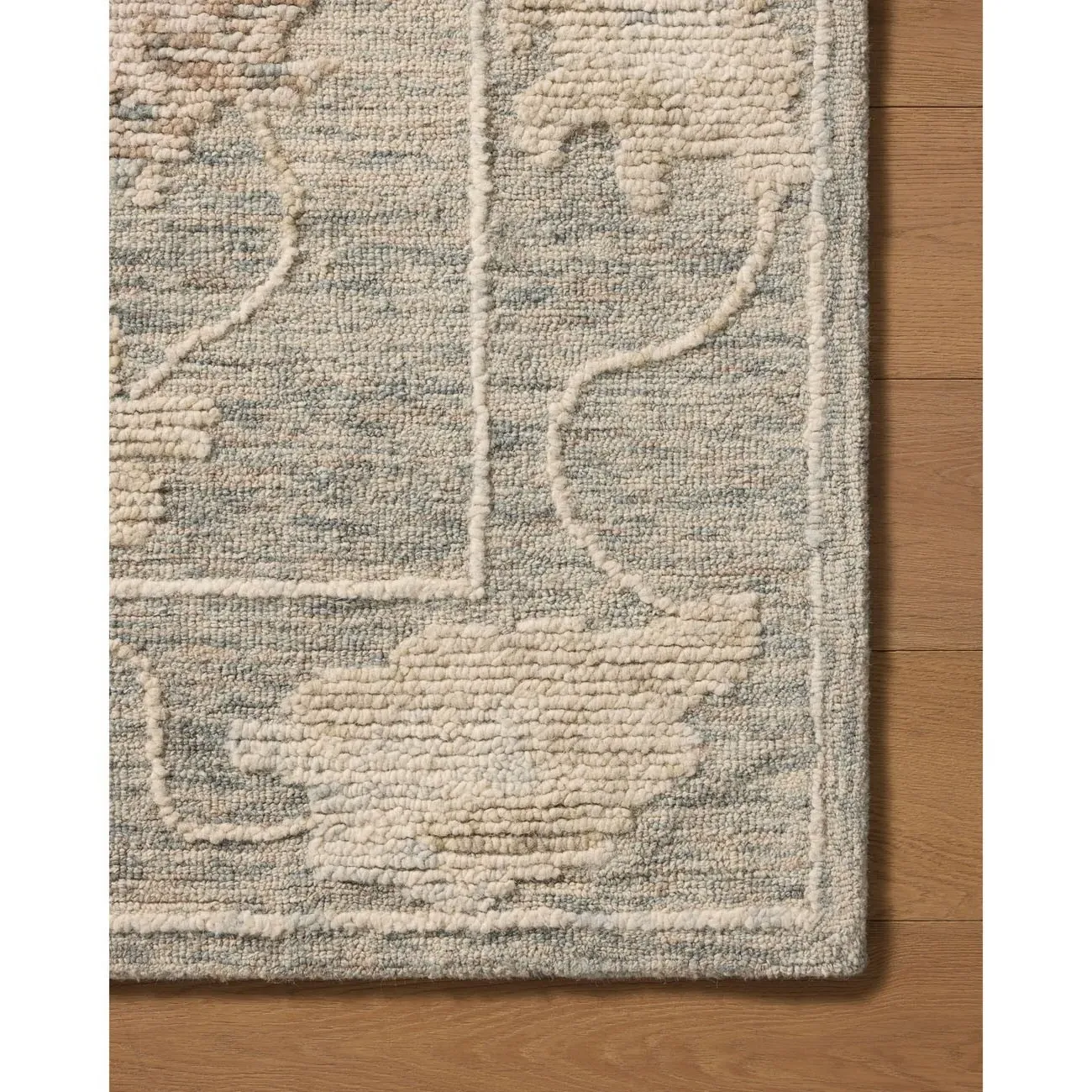 Geovana Floral Patterned Runner Rug - Blue, Wool