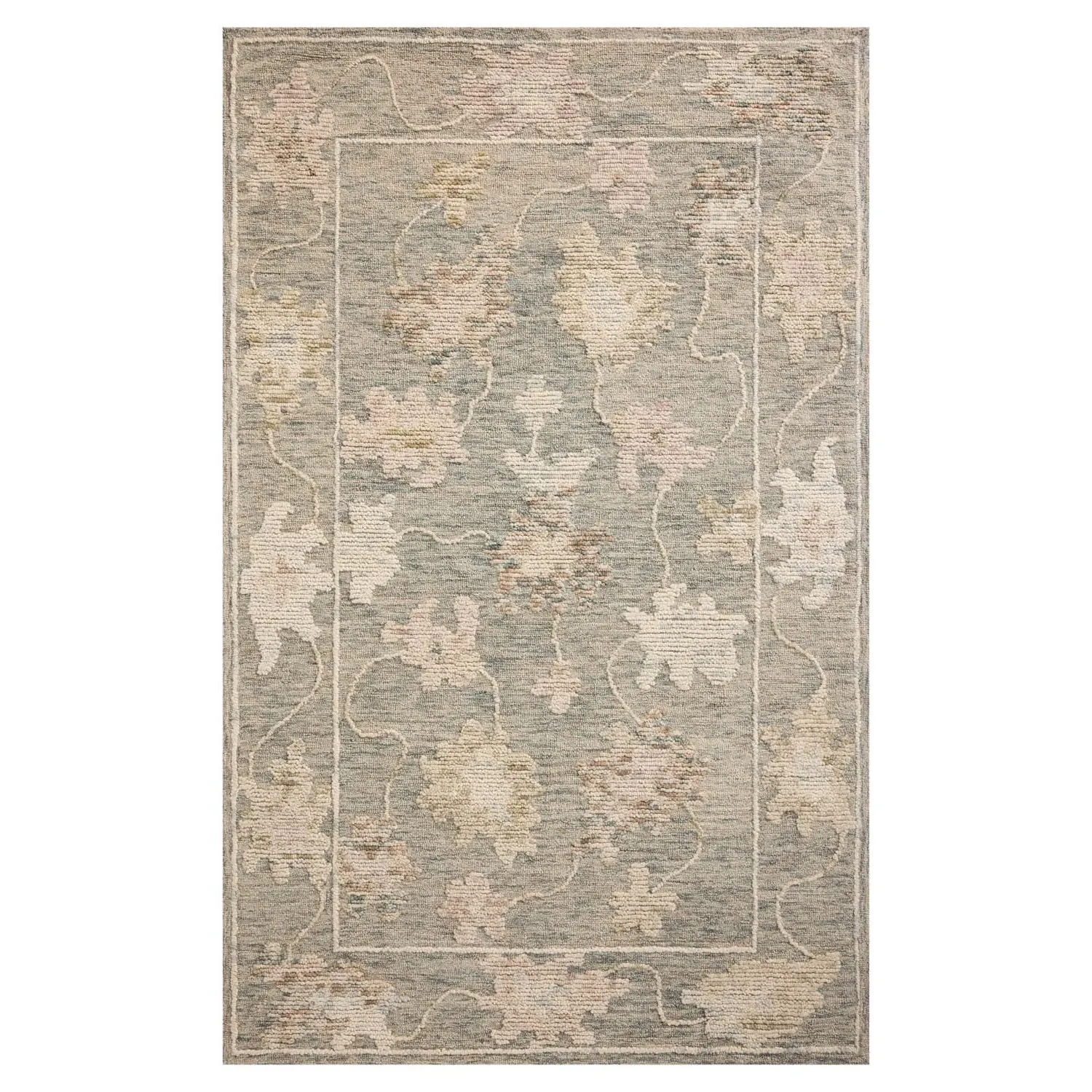Geovana Floral Patterned Runner Rug - Blue, Wool
