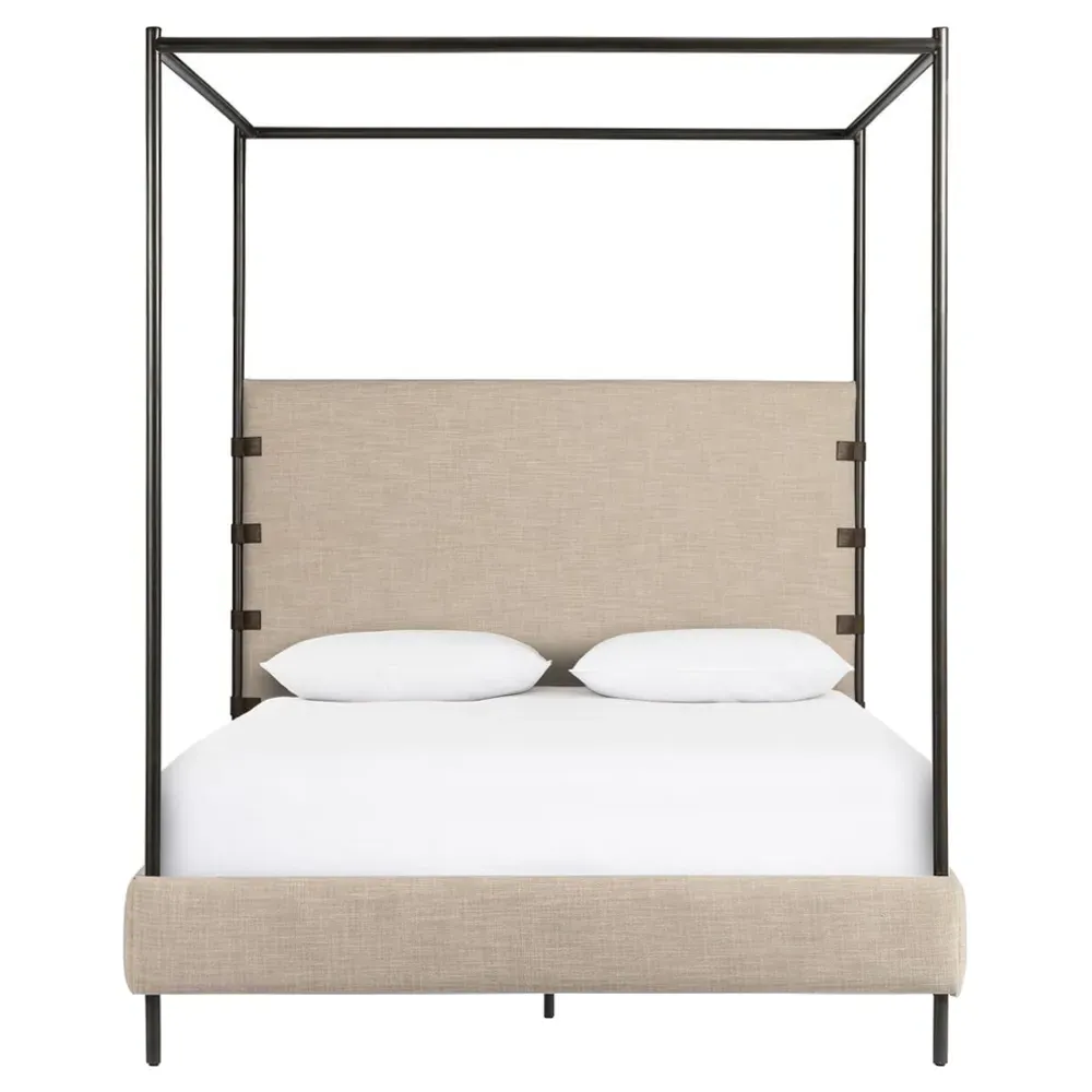 Gerald King Size Canopy Bed - Beige, Fabric