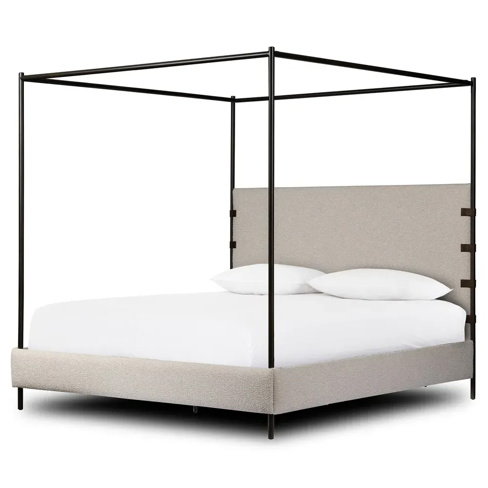 Gerald King Size Canopy Bed - Cream, Boucle
